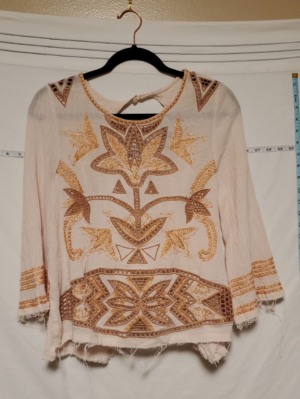 Free People New Romantics Embroidered Ivory Tunic with Gold Threading